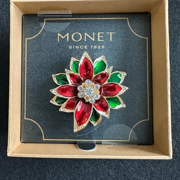 Monet Holiday Brooch Poinsettia New in Box - Picture 1 of 10